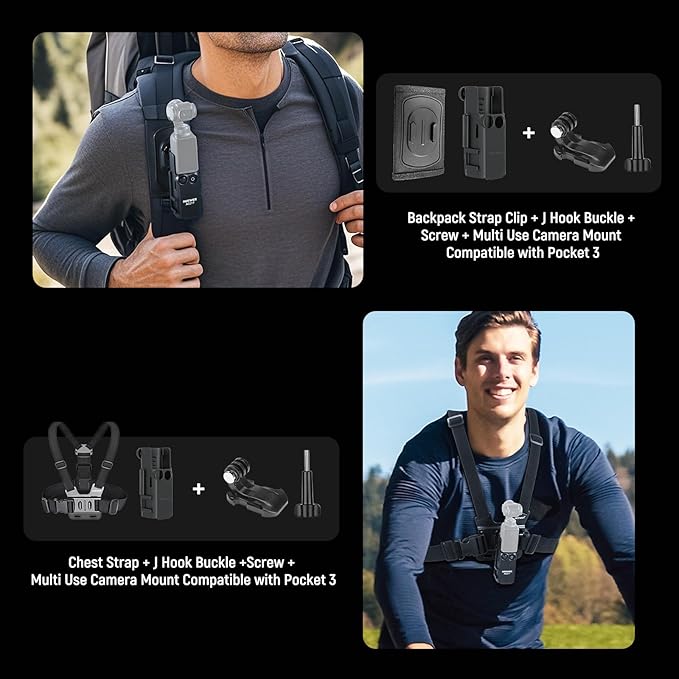 NEEWER Basics 16 in 1 Accessories Kit Compatible with DJI OSMO Pocket 3, Mini Tripod Selfie Stick Chest Strap Magnetic Neck Mount Extension Adapter Mountaineering Cycling Dual Cam Vlog, GP-52