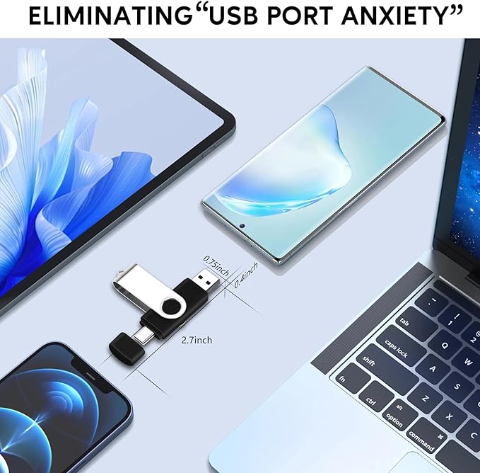 32GB USB2.0 & Type-C Flash Drives 10-Pack EASTBULL 2-in-1 FAT32 USB C Drive Bulk USB-A + USB-C Thumb Drives Pack OTG Memory Sticks Compatible with Smartphones, Computers, Tablets, Mac (Black, 32GB)