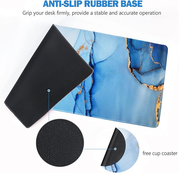 AIMSA Extended Gaming Mouse Pad, XL Large Keyboard Mouse Mat Desk Pad with Stitched Edges, Durable Non-Slip Base Mousepad for Home Office Work, 35x15.7inch,Blue Marble