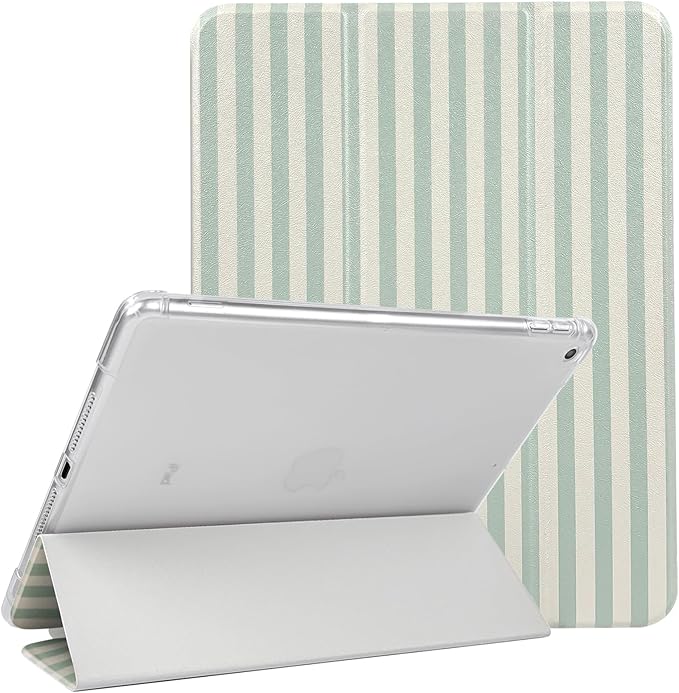 Lovmooful Compatible for iPad 5/6 (9.7-Inch,2018/2017 Model,6th/5th Generation) Case with Pencil Holder Cute Striped with Aesthetic Design Soft TPU Trifold Stand Protective-Green