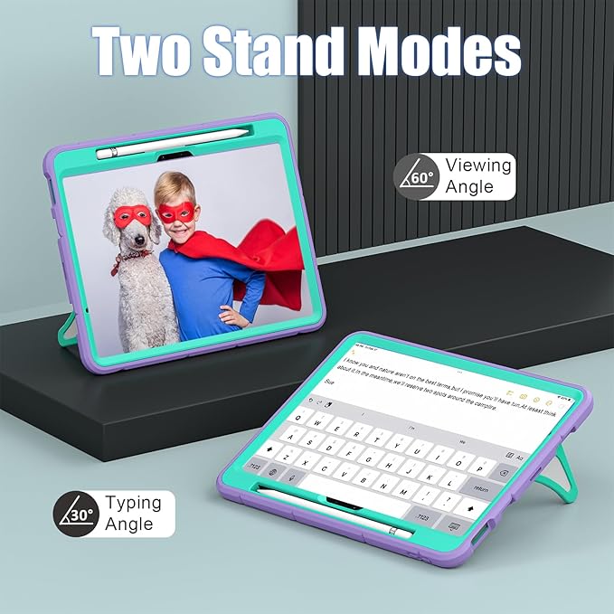 AKABEILA Compatible with Apple iPad Air 11(2026)M4/iPad Air 11(2024)/iPad Air 11(2025)M3 11 inch Tablet Case，Lightweight Protective Cover with Kickstand for Kids Children Boys Babies Purple Mint Green
