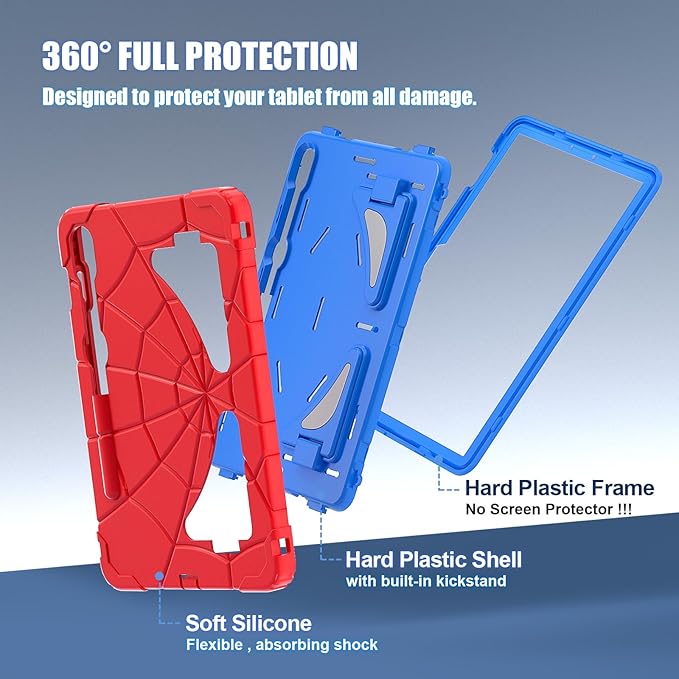 AKABEILA Compatible with Samsung Galaxy Tab S10 FE 2025/Tab S10 Lite 2025 Tablet Case，Lightweight Shockproof Rugged Protective Cover with Kickstand for Kids Children Boys Babies Red Blue