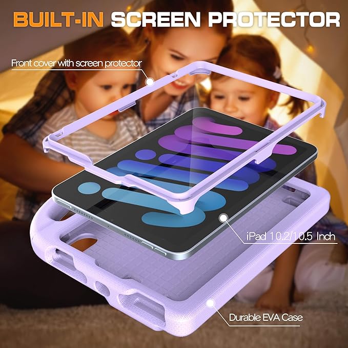 Kids Case for iPad mini 7 (A17 Pro) 2024/ Mini 6 2021, iPad mini 7th/6th Generation Case with Screen Protector - Shockproof with Handle Stand Protective Cover for iPad 8.3 Inch, Lavender