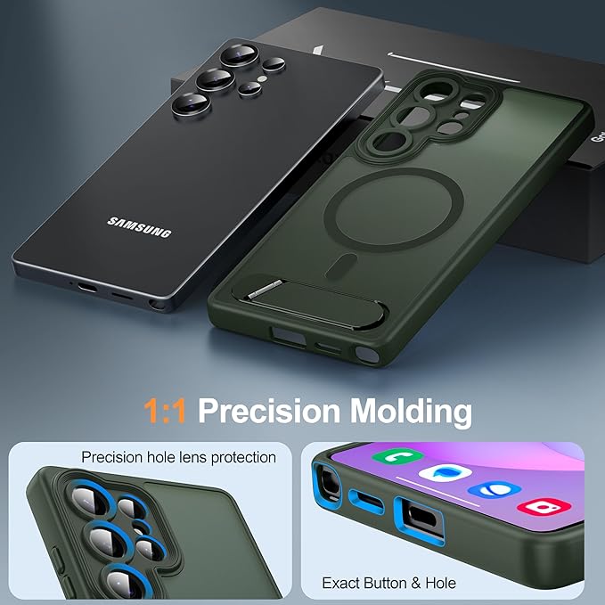 Magnetic for Samsung Galaxy S25 Ultra Case, [Compatible with MagSafe][Full Camera Protection][Built-in Invisible Kickstand] Translucent Matte Phone Case for S25 Ultra 6.9" - Green