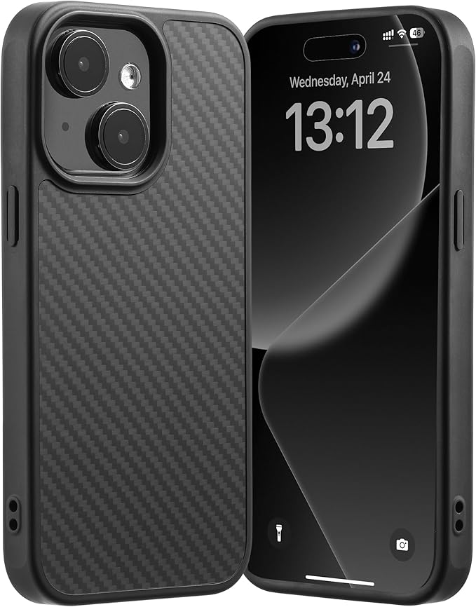 Tigowos for iPhone 15 Plus&iPhone 14 Plus Case Protective Case Made of Real Aramid Fiber, Soft Touch, Tough Durable Carbon Bumper, Black