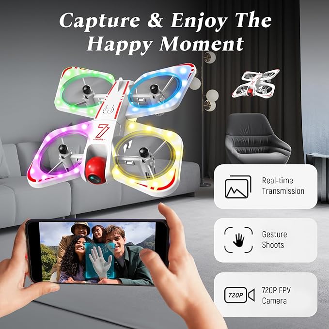 A ALPHA Mini Drone with 720P Camera for Kids, Micro Drone for Beginners, RC Plane with Propeller Protection,360°Flips, Indoor Outdoor Quadcopter Toy with Colorful LED Lights