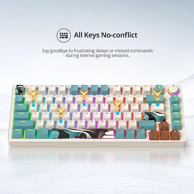 75% Brown Mechanical Gaming Keyboard, Compact 82 Key Hot Swappable with Knob, RGB Backlit OEM Profile, Wired USB-C Keyboard with Linear Switches for Windows Mac