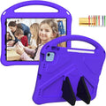 Kids Case for iPad A16 11th/10th Generation 2022/2025 11-Inch iPad Cover with Pencil Holder, Techcircle Lightweight Shockproof EVA Foam Rugged Handle Stand Anti-Slip Grip Protective Case, Purple