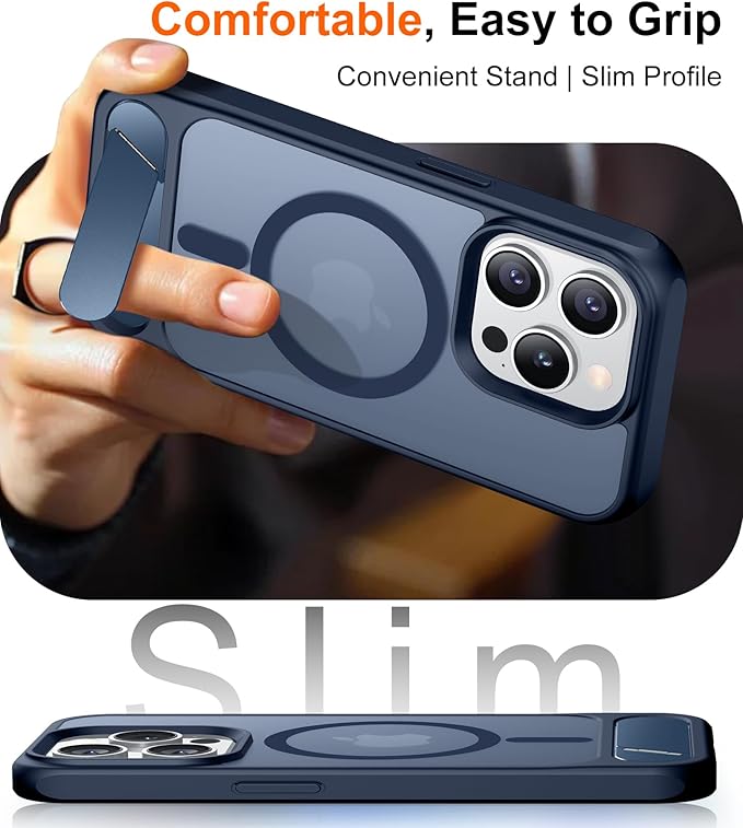 Magnetic Compatible with iPhone 15 Pro Case, [Built-in Invisible Kickstand][Compatible with MagSafe] [Military Grade Shockproof] Slim Translucent Matte Phone Case for iPhone 15 Pro 6.1"