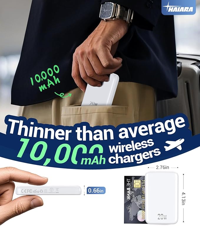 Portable Charger for Magsafe Power Bank - 10000mAh Magnetic Phone Charger, USB-C 20W PD Fast Charging, Slim Wireless Battery Pack for iPhone 17/16/15/14/13 Series,for Travel Cruise Essentials-Pearl