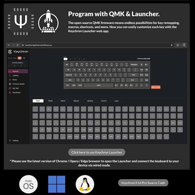 Keychron K14 Pro Wireless Mechanical Keyboard, 70% Compact Bluetooth Keyboard with QMK/VIA Programmable, Hot-Swappable K Pro Red Switch, RGB Backlight, 4000mAh Battery, for Mac Windows Linux