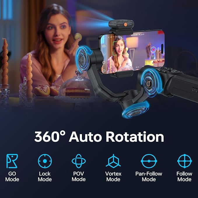 ZHIYUN Smooth 5S AI [Official] 3-Axis Gimbal Stabilizer for Smartphone, iPhone Gimbal with Built-in Fill Light, Tripod, Phone Stabilizer for Video Recording Supports Gesture Control, 360° Inception