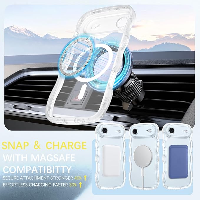 BENTOBEN Magnetic for iPhone Air Case 2025, Cute Wavy [Full Camera Protection] [Compatible with MagSafe] Matte Anti-Slip Bumper Women Girls Boys Protective Cover for iPhone 17 Air 6.5", Clear White