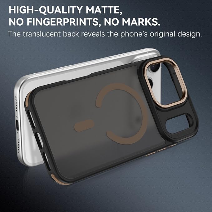 YINLAI Case for iPhone 17 Pro Max, Magnetic [Compatible with Magsafe] Supports Wireless Charging Slim Translucent Matte Women Men Shockproof Protective Back Phone Cover 6.9 Inch, Black/Desert Titanium