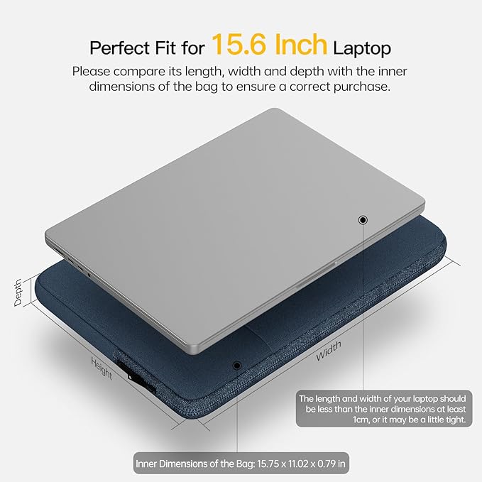 15.6 16 inch Laptop Sleeve Case for HP Envy X360/Pavilion 15, HP Omnibook 16, Lenovo IdeaPad 15, Dell Inspiron Plus 16, Acer Aspire 15, ASUS, Water-Restistant 15.6 Computer Bag -Navy Blue
