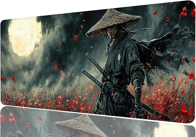 Warrior Desk Mat Swordsman Japanese Anime XL Mouse Pad Large Mousepad Extended Laptop Keyboard Mat Gaming Desk Pad Mouse Mat Professional Desk Pad for Office Equipment 31.5x11.8 Inch