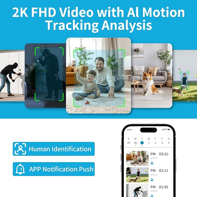 Indoor PTZ Security Camera, 2K 3MP Pan-Tilt with Privacy Mode, No Subscription, 32GB TF Card Included, Dual-Band 5G/2.4G WiFi, AI Motion Detection, Night Vision, 2-Way Audio, Siren (Blue)
