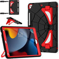 DreamerX Case for iPad 9th Generation (2021) / 8th Generation (2020) / 7th Gen (2019) 10.2 Inch, Cute Fully-Body Rugged Heavy Duty Shockproof Protective Cover with Stand Strap for Kids Boys, Black/Red