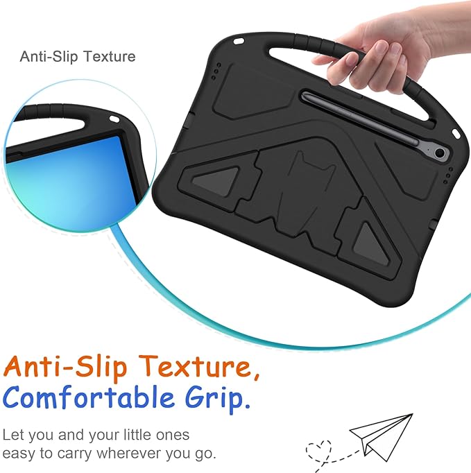 Kids Case for Samsung Galaxy Tab S10 FE+ (Plus) 13.1" 2025, Techcircle Light Weight Shock Proof EVA Foam Handle Rugged Stand Protective Cover, Black