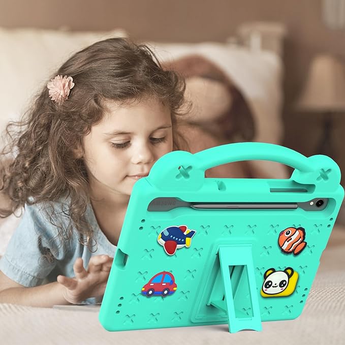 AKABEILA Compatible with Samsung Galaxy Tab S10 FE 2025 Tablet Case, Kids Friendly Universal Lightweight Shockproof Protective Case with Shoulder Strap & Stand Handle Mint Green