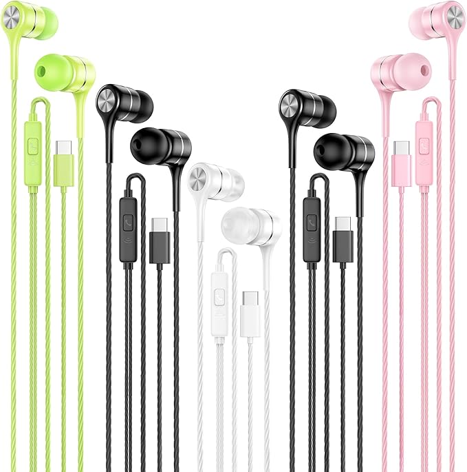 LWZCAM USB C Earbuds with Microphone 5 Pack, in-Ear Wired Headphones with Noise Isolating, Type C Earphone Heavy Bass Stereo Headsets Compatible with iPad, Android Smartphones, for Most USB-C Devices