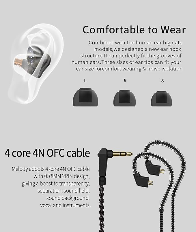 Kinboofi CCZ Melody Wired Headphones, Dynamic Hybrid Dual Driver in Ear Earphones 1BA+1DD HiFi Wired Headphones Musicians IEM Upgrade Deep Bass Suitable for Bass Vocals Pop Folk ACG (with MIC, Black)…