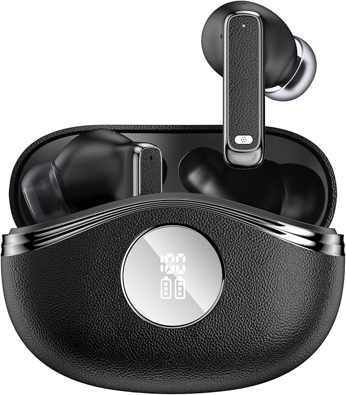 Bluetooth Wireless Earbuds - 40-Hour Battery Life, HiFi Stereo, Noise-Canceling Mic, LED Display, IPX7 Waterproof, in-Ear Headphones for Laptops/Mobile Phones/Sports, Black