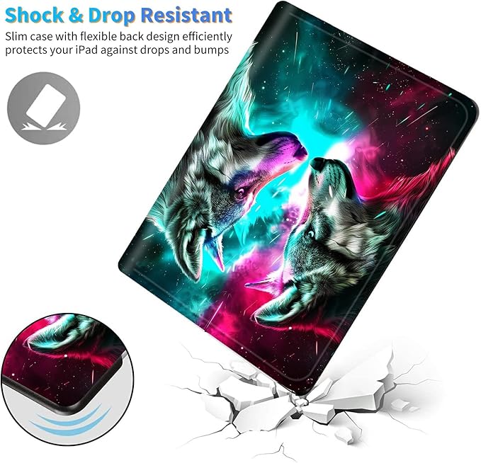 for Amazon Kindle Fire HD 10 & 10 Plus (13th/11th Generation, 2023/2021 Release) 10.1" Tablet Case, Slim Kickstand Stand Leather Smart Cover with Auto Wake/Sleep, Gray Wolf Red Blue