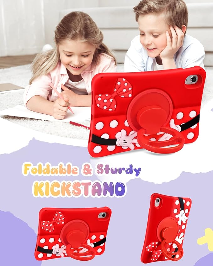 Lotadilo Cute Case for iPad mini 7 2024 (A17 Pro) / Mini 6 Case 8.3 Inch 2021- Silicone 3D Design Red Point for Girls Women Teens Girly Kawaii Funny Cartoon Soft Stand for with Lanyard