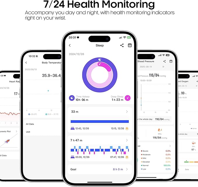 Advanced Health Smartwatch for Women Men with Real-Time Monitoring of Heart Rate, Sleep Quality and Stress Levels, Always-On Display，Bright Flashlight (Blue)