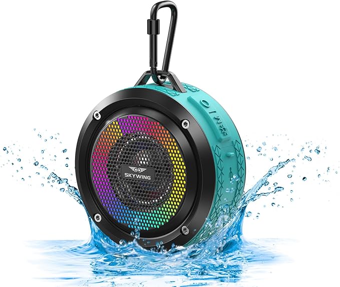 Shower Speaker, Certified IPX7 Waterproof,Portable Bluetooth Speaker with Suction Cup,Hook,Light, Stocking Stuffers, Premium Mini Outdoor Wireless Speaker, Ideal Gift for Christmas (Blue)