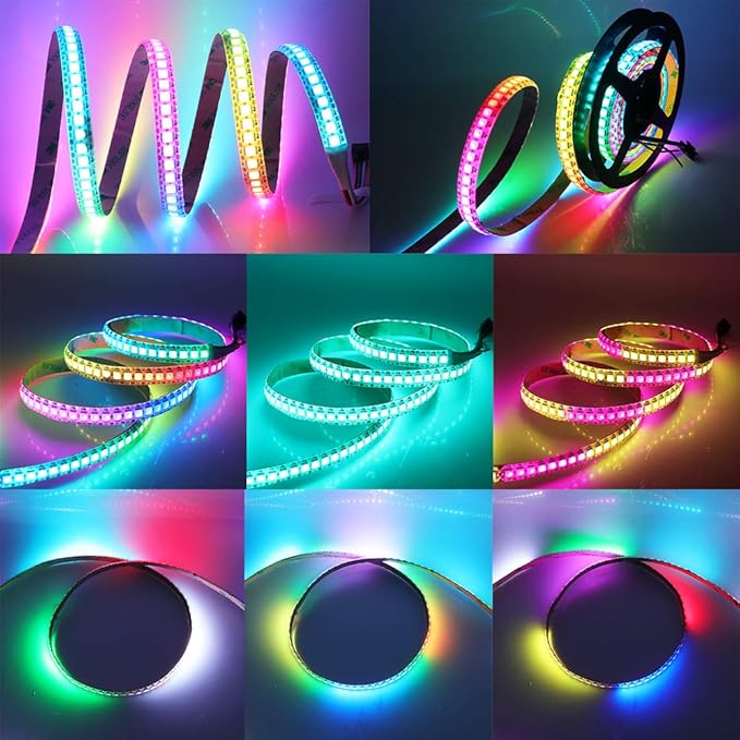 WS2812B LED Strip Individual Addressable Light 144Pixels/m SMD 5050 RGB Pixel Strip DC5V (3.2FT 144LEDS Waterproof IP67, Black PCB)