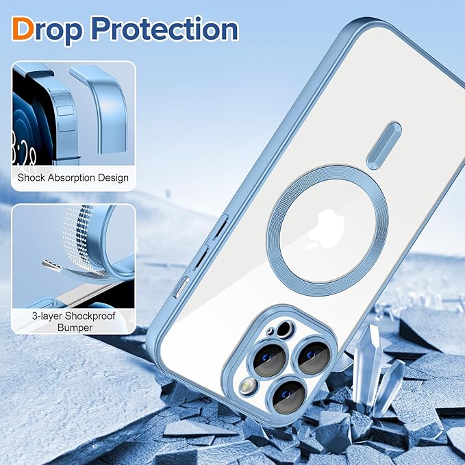 Hython Magnetic Clear for iPhone 12 Pro Case with Camera Lens Protector [Compatible with MagSafe] Luxury Plating Edge Slim Soft TPU Cover Protective Phone Case for iPhone 12 Pro, Matte Light Blue