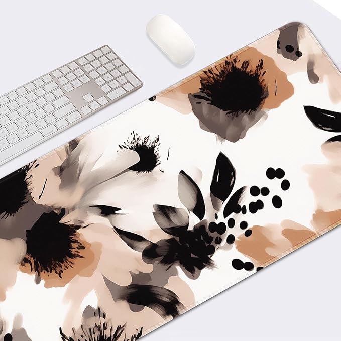 Arttown Brown Boho Tribal Flower Mouse Pad Large Gaming Mat Floral Non-Slip Desk Pad Keyboard and Mouse Desk Mat for Gamer, Office & Home, 31.5 x 15.7 in