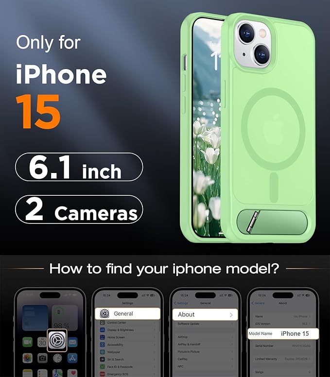 Magnetic Compatible with iPhone 15 Case, [Built-in Invisible Kickstand][Compatible with MagSafe] [Military Grade Shockproof] Slim Translucent Matte Phone Case for iPhone 15 6.1"
