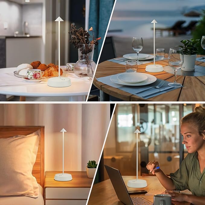 Rechargeable Cordless Small Table Lamp,6000mAh Battery Operated,LED Touch Dimmable Modern TableTop,Portable Outdoor Wireless Bedside Night Light for Restaurant/Dining/Bedroom/Living Room/Coffee(White)