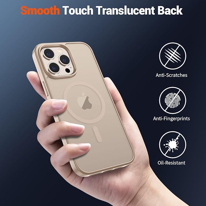 SUPFINE Magnetic for iPhone 13 Pro Case(Compatible with MagSafe)(Military Grade Drop Protection) Slim Translucent Matte Shockproof with Anti-Fingerprint Phone Case,Desert Gold