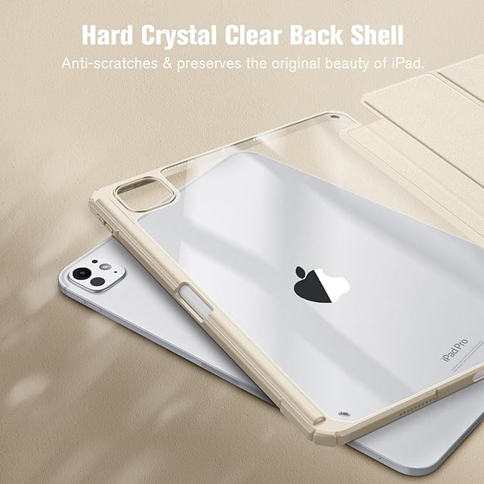 Fintie Hybrid Slim Case for iPad Pro 11-inch (M5) 2025 / (M4) 2024 - [Built-in Pencil Holder] Shockproof Protective Cover with Clear Transparent Back Shell, Starlight