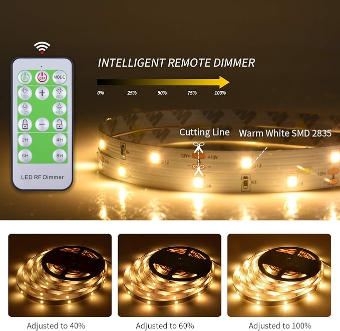 LED Strip Lights Warm White 50ft Dimmable 3000K Strip Lighting, 12V 15M 900 LEDs 2835 Flexible led Light for Bedroom, Kitchen, Home Decoration