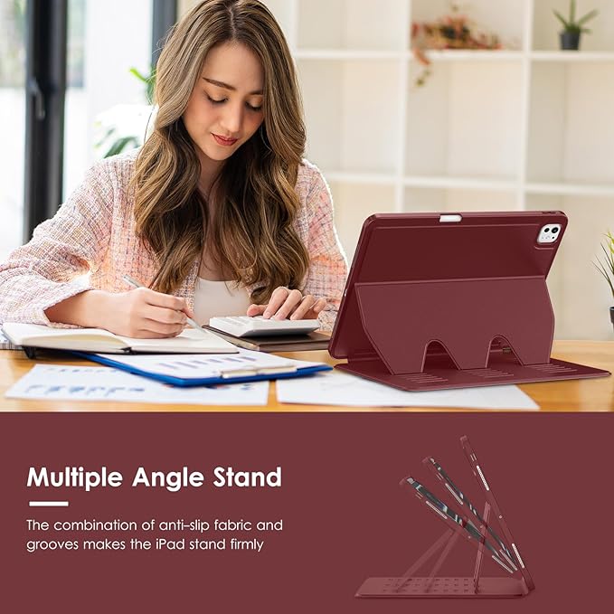 VIKESI Case for iPad iPad Pro 13-inch M5 or M4 Released in 2025 or 2024,Multiple Angles Magnetic Stand Cover,Shockproof Soft Back,Pencil Holder,and Auto Sleep/Wake,Wine