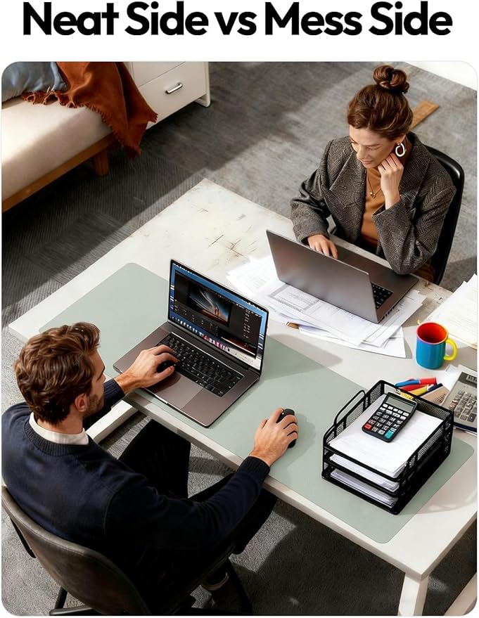 YSAGi Leather Desk Pad Protector, Office Desk Mat, Large Mouse Pad, Non-Slip PU Leather Desk Blotter, Laptop Desk Pad, Waterproof Desk Writing Pad for Office and Home (Grayish Green, 47" x 17")