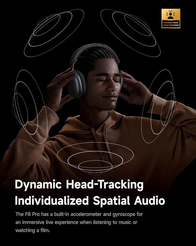 Picun F8 Pro Hybrid Active Noise Cancelling Headphones with Multiple Modes, Wireless Over-Ear Bluetooth Headphones, 140H Playtime, Customizable Sound, Head Tracking, USB-C Charge, Travel, Office, Gray