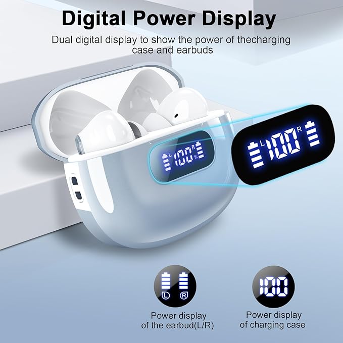 Wekily Wireless Earbuds, Bluetooth 5.3 Headphones with LED Power Display, 2025 New Wireless Earphones, HiFi Stereo,4 ENC Noise Cancelling Mic, 48H Playtime Mini Case IP7 Waterproof for iOS Android