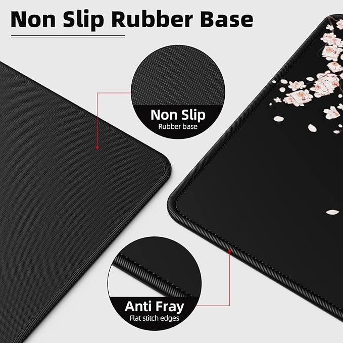 ETZ Japanese Cherry Blossom Mouse Pad (31.5 × 11.8 × 0.12 inch) Extended Large Mouse Mat Desk Pad, Stitched Edges Mousepad,Non-Slip Rubber Base,Gaming Mouse Pad