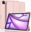 ZryXal New iPad Air 13 Inch Case M3 2025/M2 2024 with Pencil Holder, Trifold Stand Smart Case with Soft TPU Back,Auto Wake/Sleep(Rose Pink)