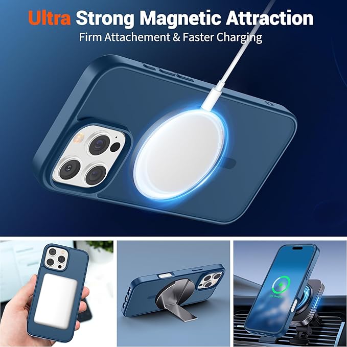 SUPFINE Magnetic for iPhone 16 Pro Max Case (Compatible with MagSafe) (Military Grade Drop Protection) Translucent Matte Shockproof with Anti-Fingerprint Phone Case,Deep Blue
