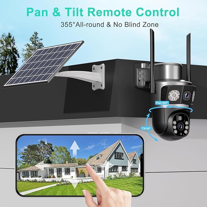 SANSCO 2K Dual Lens Solar Security Camera Wireless Outdoor, 2.4G & 5G WiFi, 360° PTZ Home Security Camera, 100% Wired Free, Spotlight Color Night Vision, 2-Way Audio, PIR Motion Detection (4 Pack)