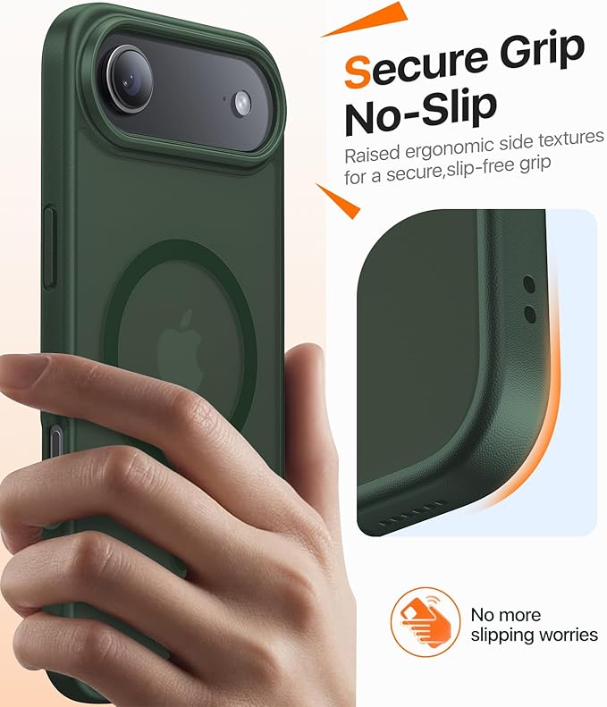 Magnetic for iPhone Air Case 2025,[Anti-Slip][Compatible with MagSafe][Military Grade Drop Protection] Shockproof Protective Translucent Matte Phone Case for iPhone 17 Air Case,Forest Green