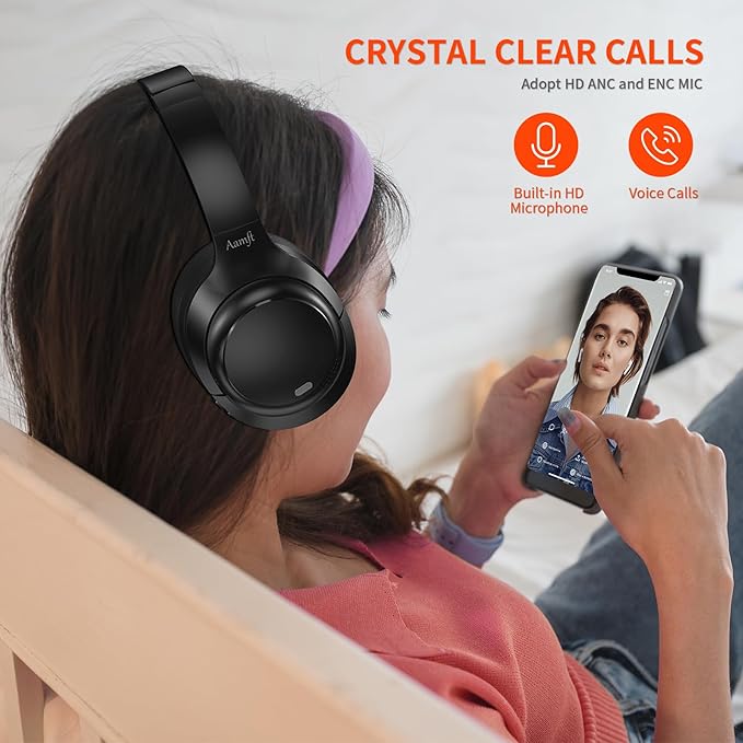 Noise Cancelling Headphones - 2025 Upgraded Wireless Over Ear Bluetooth Headphones Comfort Fit, 100H Playtime, Deep Bass, Hybrid Active Noise Canceling, Crystal Clear Calls for Travel/Office - Black