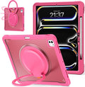 Batianda for iPad Pro 11 inch Case 2025 M5 2024 M4 Chip Lightweight Dual-Layer Protective Tablet Cover, Durable Shock-Absorbing Corners with 360° Rotating Kickstand Ring Built-in Pen Slot, Pink